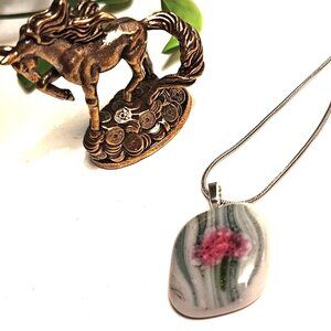 OOAK sculptural floral pendant necklace, Handcrafted Art glass jewelry for her